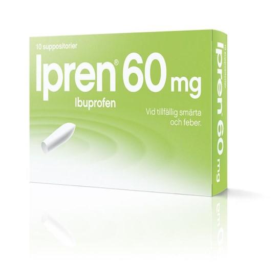 En bild på en förpackning av Ipren 60 mg suppositorier